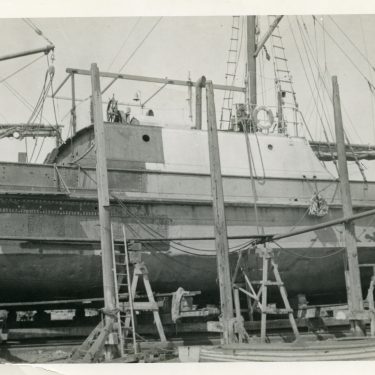 Nelcebee on slip after collision with schooner Gerard, 1934, SA Maritime Museum Collection