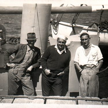 Nelcebee's crew, 1946 - Engineer Syd Rosser, Captain Wally Tribbeck and Ron Thiele, Ron Theile Collection